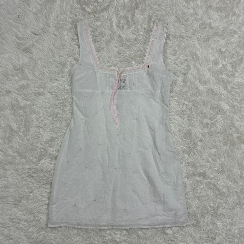 Cute Fairycore Cottagecore coquette Princess Polly white mini dress pink ribbon